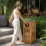 SOLARA Outdoor Solid Wood Waste Bin Anti-Corrosion Pine Removable Inner Bin with Ashtray Lid for Garden Park & Patio - Wood