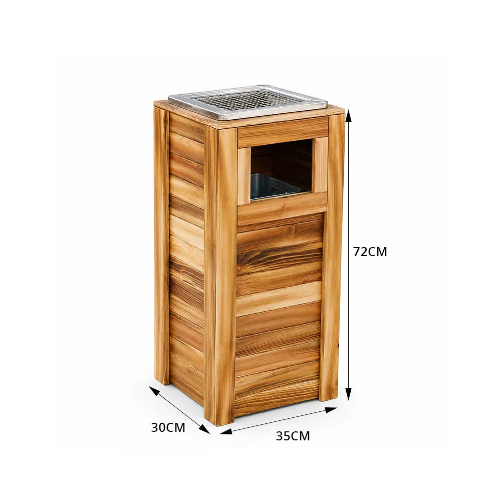 SOLARA Outdoor Solid Wood Waste Bin Anti-Corrosion Pine Removable Inner Bin with Ashtray Lid for Garden Park & Patio - Wood