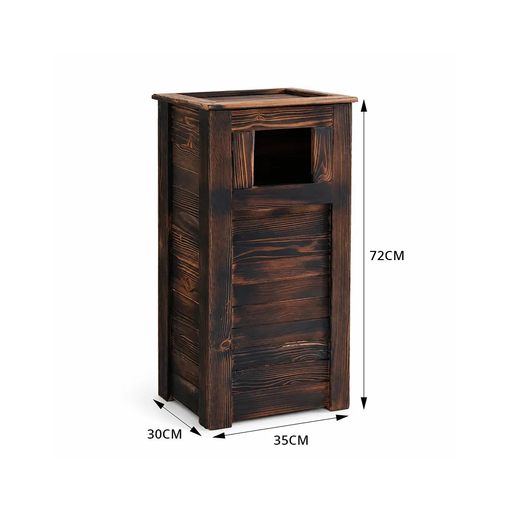 SOLARA Outdoor Solid Wood Waste Bin Anti-Corrosion Pine Removable Inner Bin Without Ashtray Lid for Garden Park & Patio - Brown