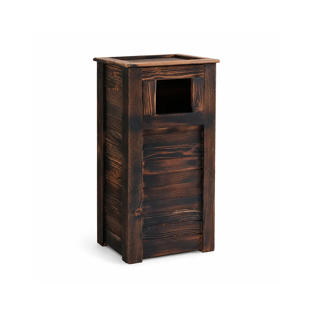 SOLARA Outdoor Solid Wood Waste Bin Anti-Corrosion Pine Removable Inner Bin Without Ashtray Lid for Garden Park & Patio - Brown