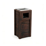 SOLARA Outdoor Solid Wood Waste Bin Anti-Corrosion Pine Removable Inner Bin with Ashtray Lid for Garden Park & Patio - Brown