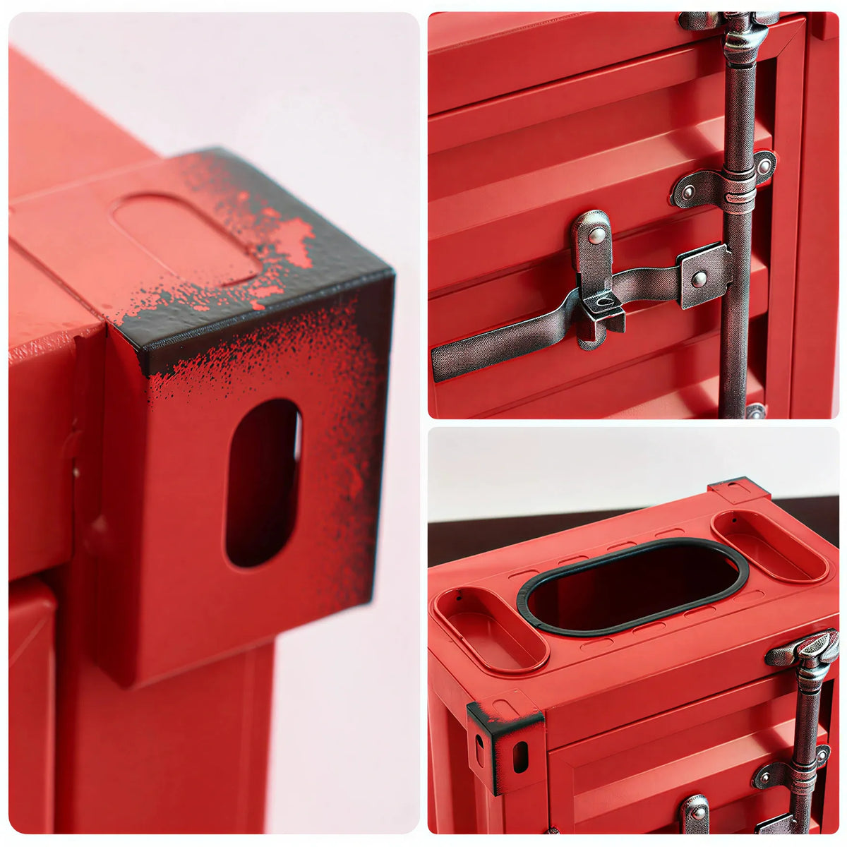 SOLARA Container-Style Waste Bin Iron Construction Detachable Ashtray Removable Inner Bin for Cafe Bar Restaurant & Studio - Red