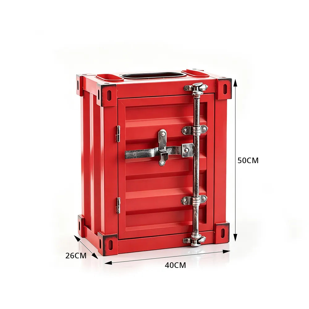SOLARA Container-Style Waste Bin Iron Construction Detachable Ashtray Removable Inner Bin for Cafe Bar Restaurant & Studio - Red