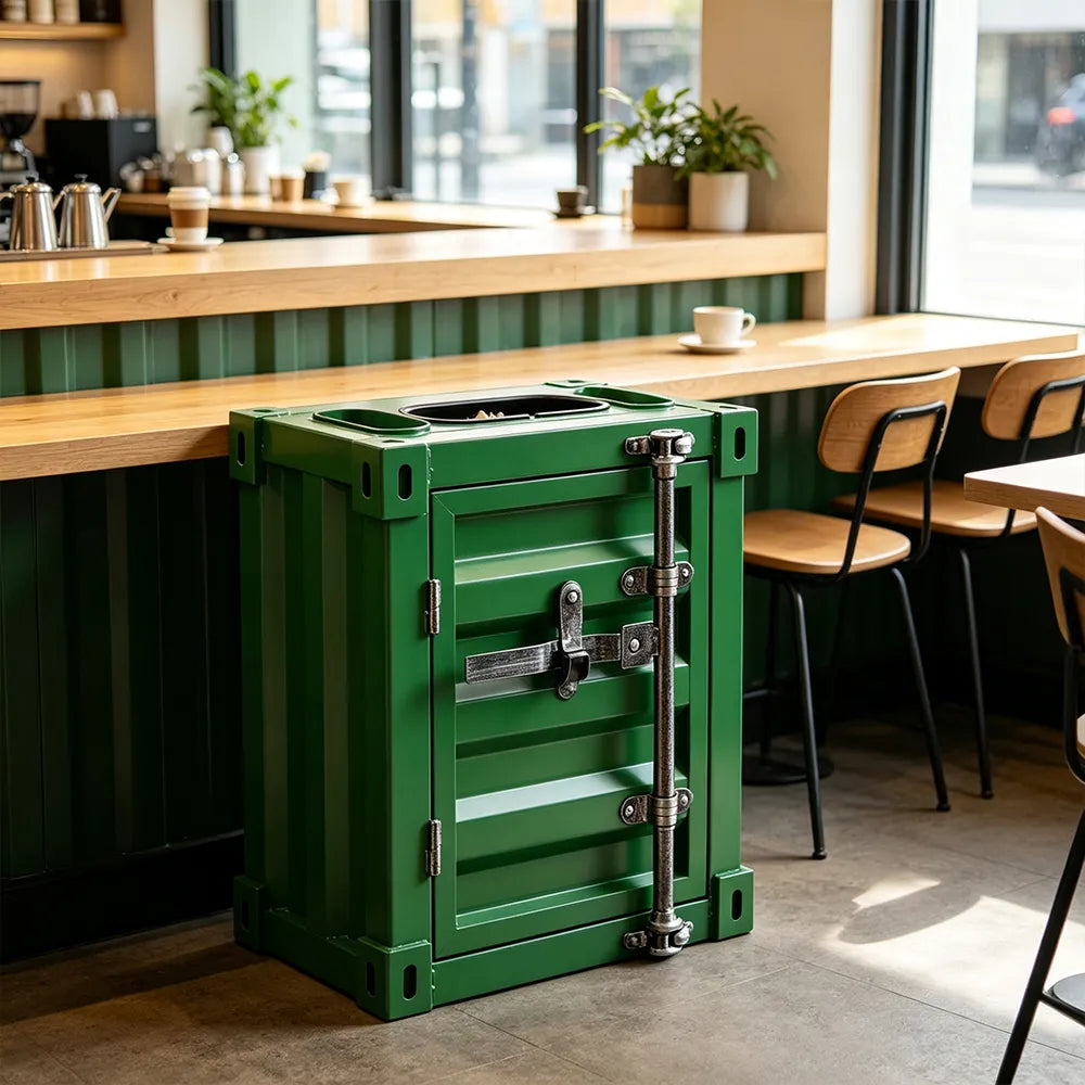 SOLARA Container-Style Waste Bin Iron Construction Detachable Ashtray Removable Inner Bin for Cafe Bar Restaurant & Studio - Green