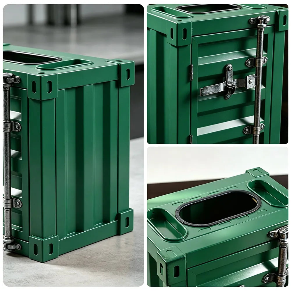 SOLARA Container-Style Waste Bin Iron Construction Detachable Ashtray Removable Inner Bin for Cafe Bar Restaurant & Studio - Green
