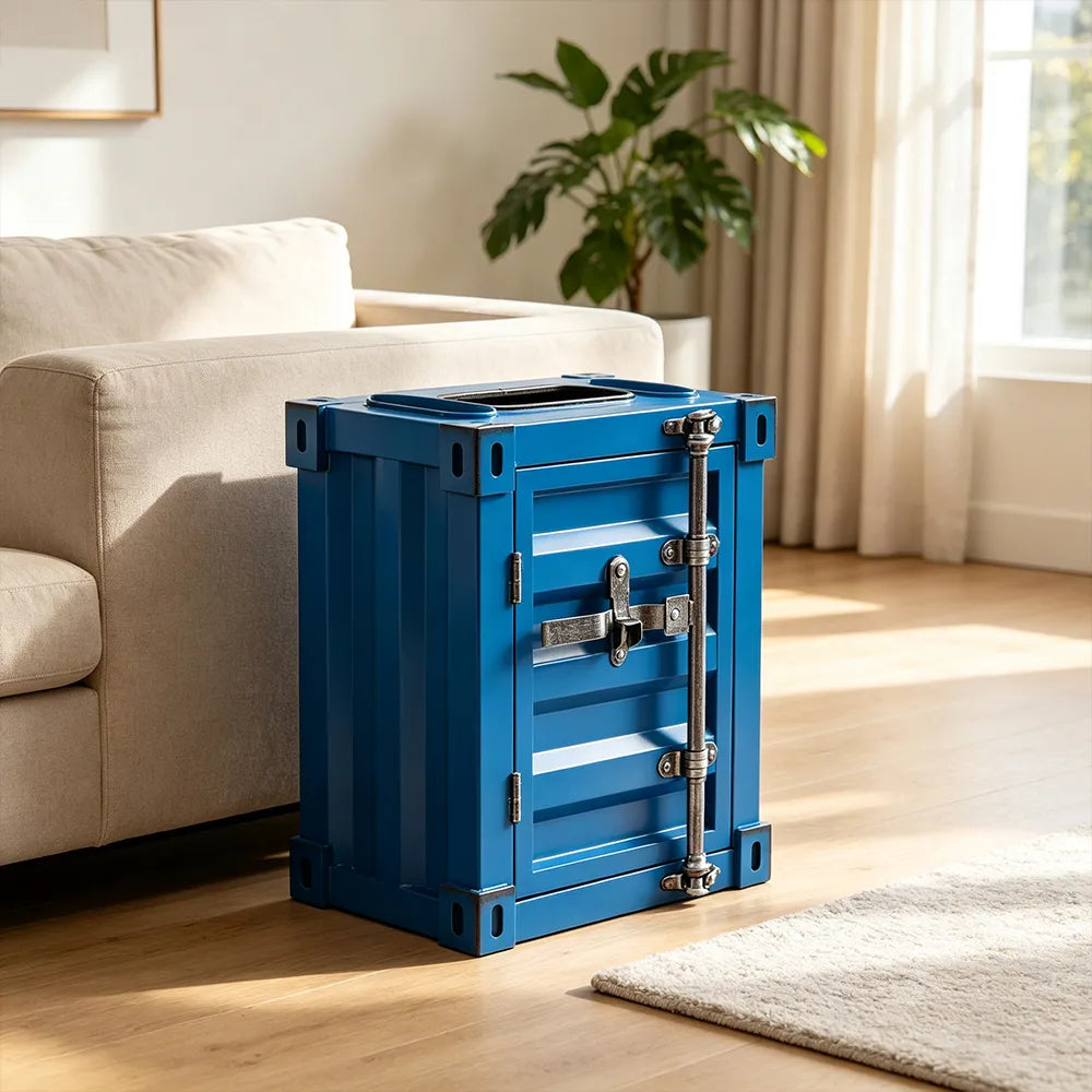 SOLARA Container-Style Waste Bin Iron Construction Detachable Ashtray Removable Inner Bin for Cafe Bar Restaurant & Studio - Blue