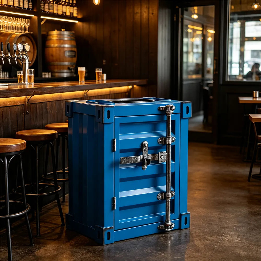 SOLARA Container-Style Waste Bin Iron Construction Detachable Ashtray Removable Inner Bin for Cafe Bar Restaurant & Studio - Blue