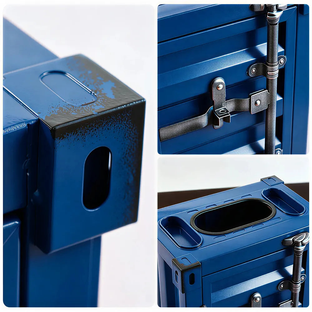 SOLARA Container-Style Waste Bin Iron Construction Detachable Ashtray Removable Inner Bin for Cafe Bar Restaurant & Studio - Blue