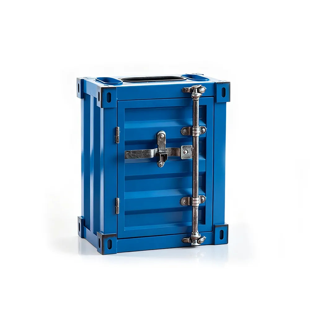 SOLARA Container-Style Waste Bin Iron Construction Detachable Ashtray Removable Inner Bin for Cafe Bar Restaurant & Studio - Blue