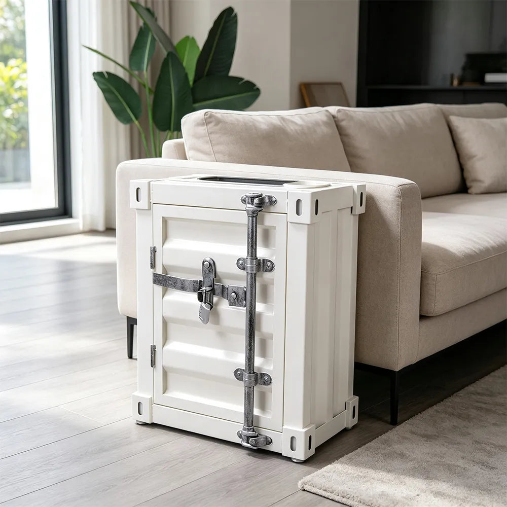 SOLARA Container-Style Waste Bin Iron Construction Detachable Ashtray Removable Inner Bin for Cafe Bar Restaurant & Studio - White