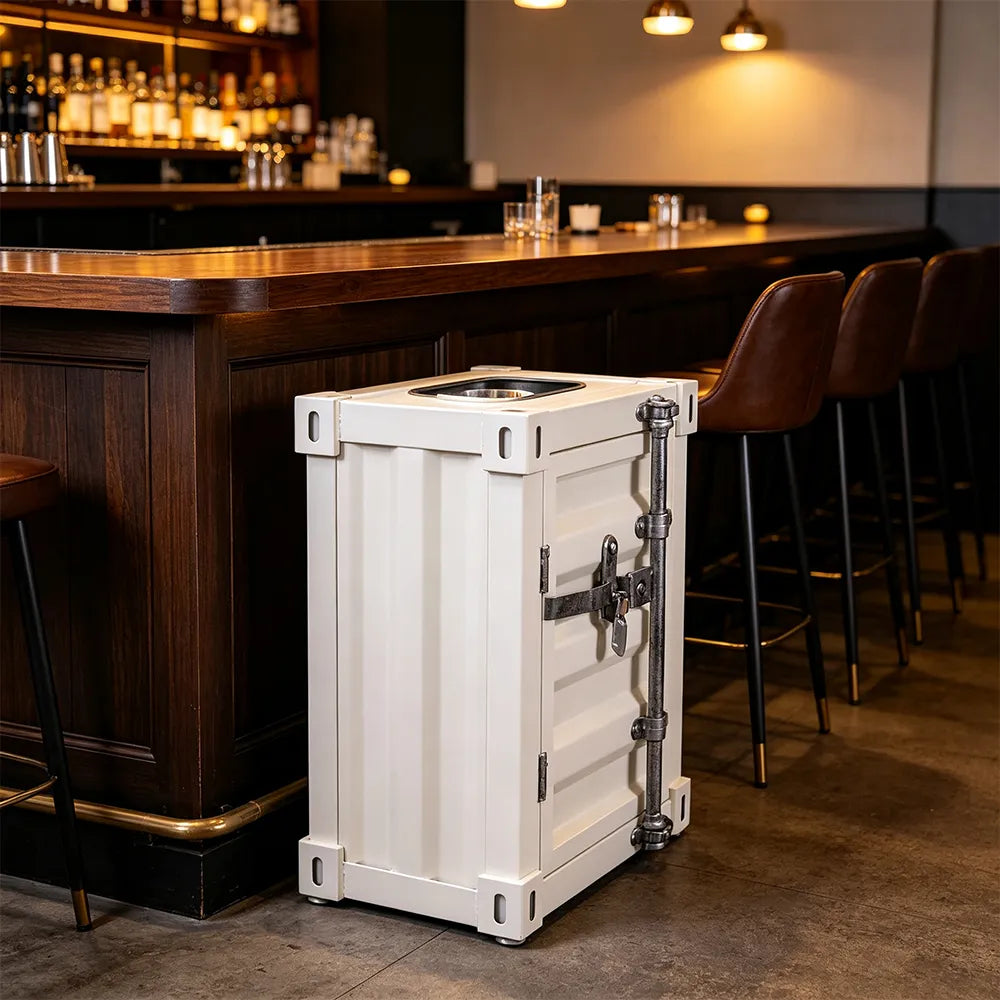 SOLARA Container-Style Waste Bin Iron Construction Detachable Ashtray Removable Inner Bin for Cafe Bar Restaurant & Studio - White