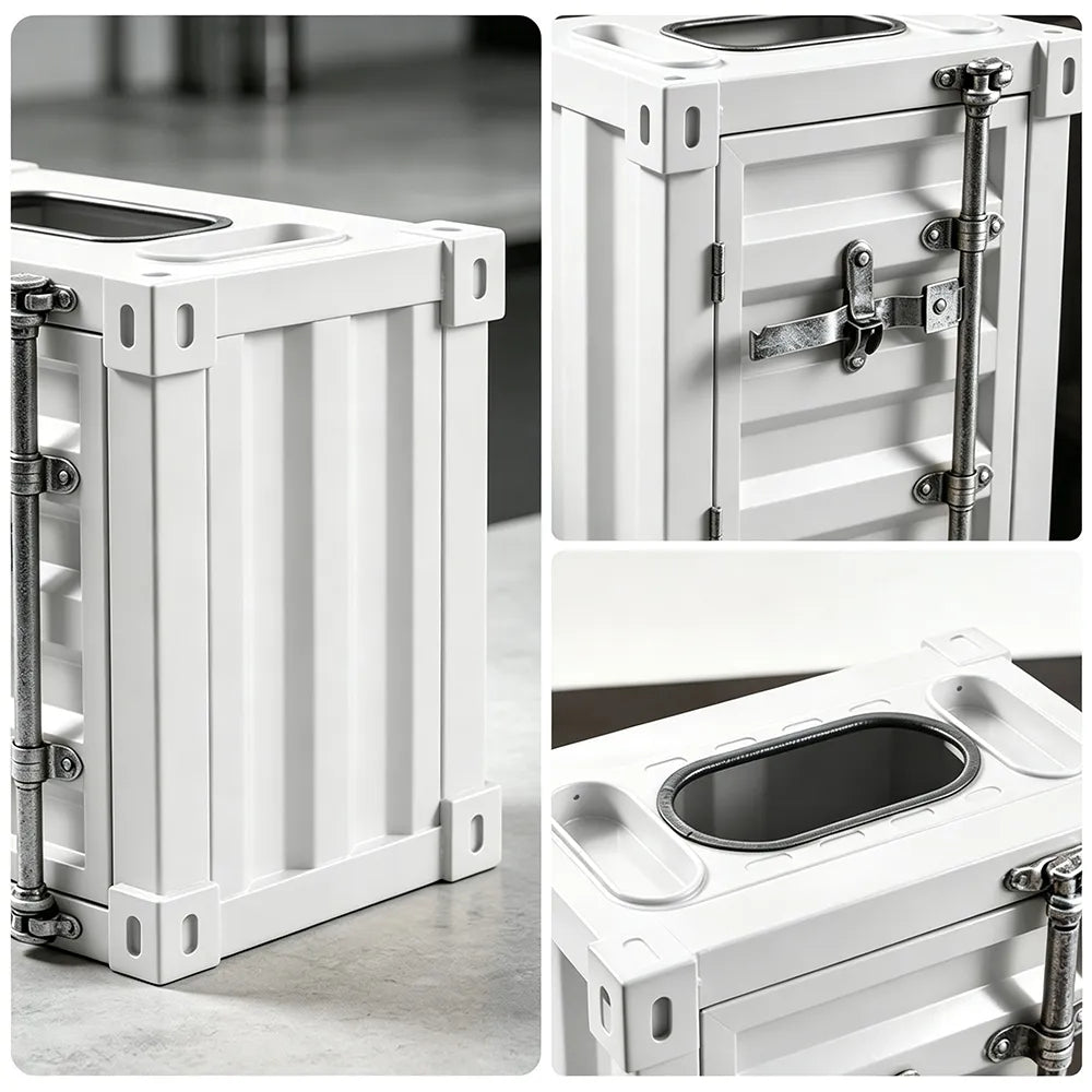 SOLARA Container-Style Waste Bin Iron Construction Detachable Ashtray Removable Inner Bin for Cafe Bar Restaurant & Studio - White
