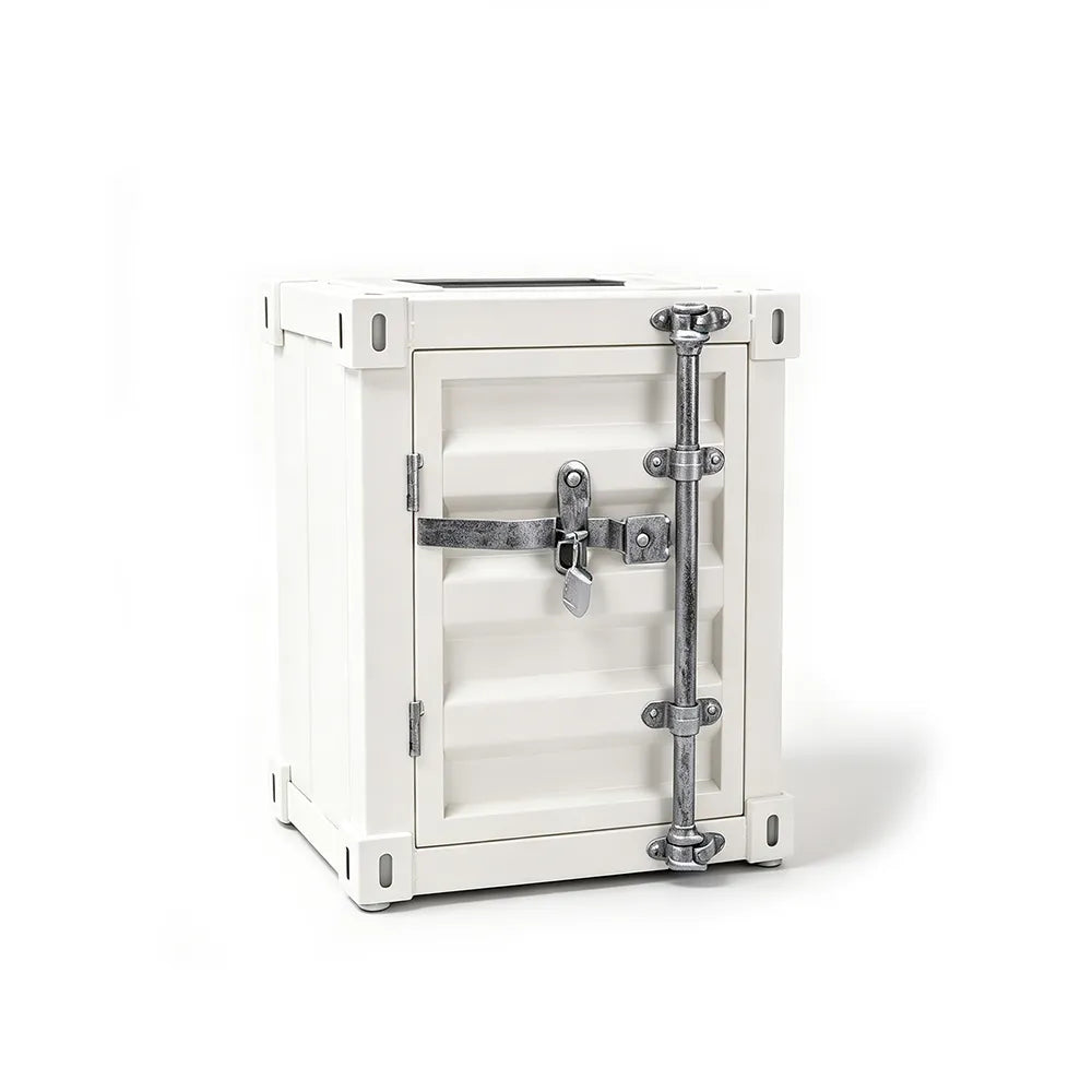 SOLARA Container-Style Waste Bin Iron Construction Detachable Ashtray Removable Inner Bin for Cafe Bar Restaurant & Studio - White