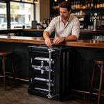 SOLARA Container-Style Waste Bin Iron Construction Detachable Ashtray Removable Inner Bin for Cafe Bar Restaurant & Studio - Black