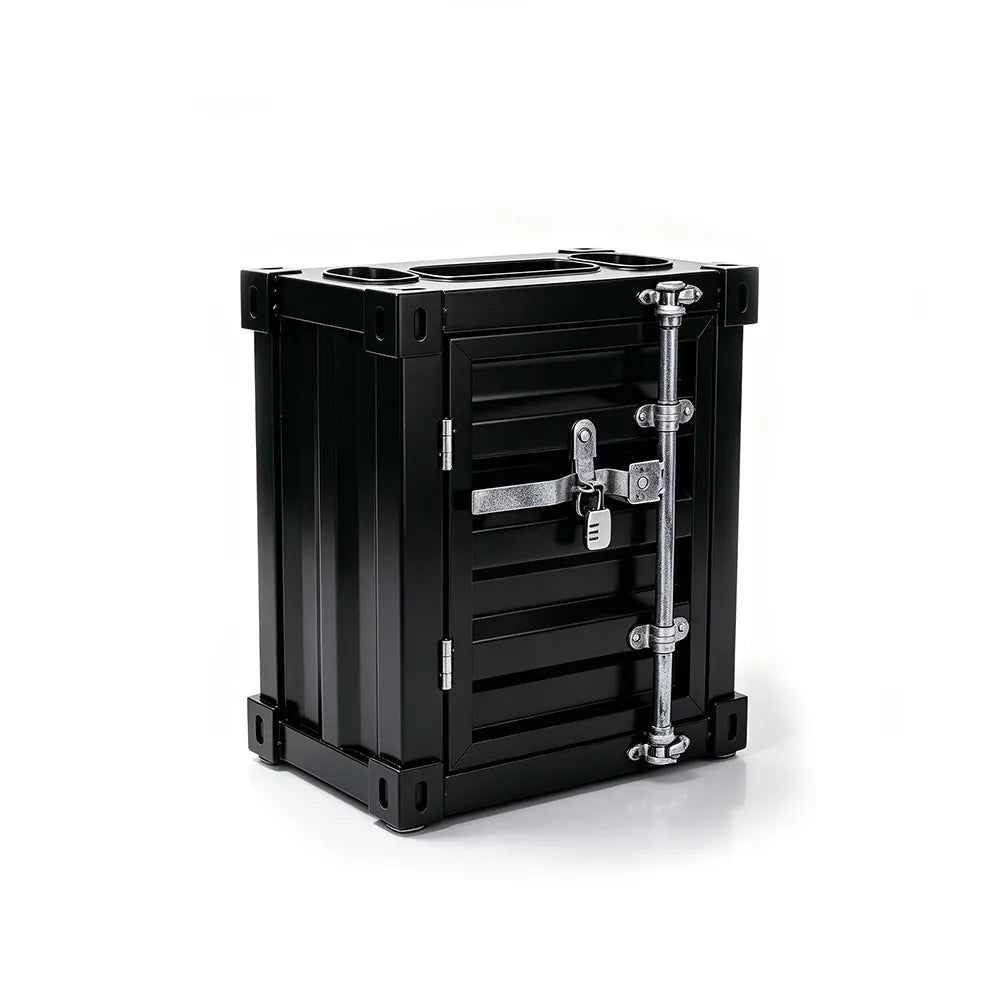 SOLARA Container-Style Waste Bin Iron Construction Detachable Ashtray Removable Inner Bin for Cafe Bar Restaurant & Studio - Black