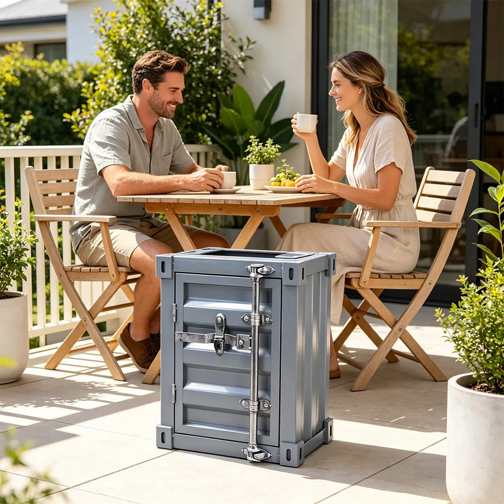 SOLARA Container-Style Waste Bin Iron Construction Detachable Ashtray Removable Inner Bin for Cafe Bar Restaurant & Studio - Grey