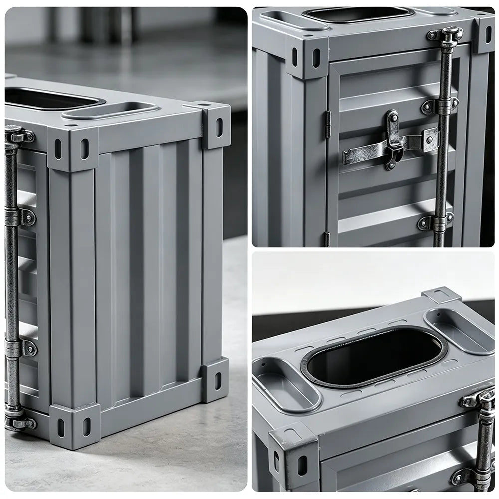 SOLARA Container-Style Waste Bin Iron Construction Detachable Ashtray Removable Inner Bin for Cafe Bar Restaurant & Studio - Grey