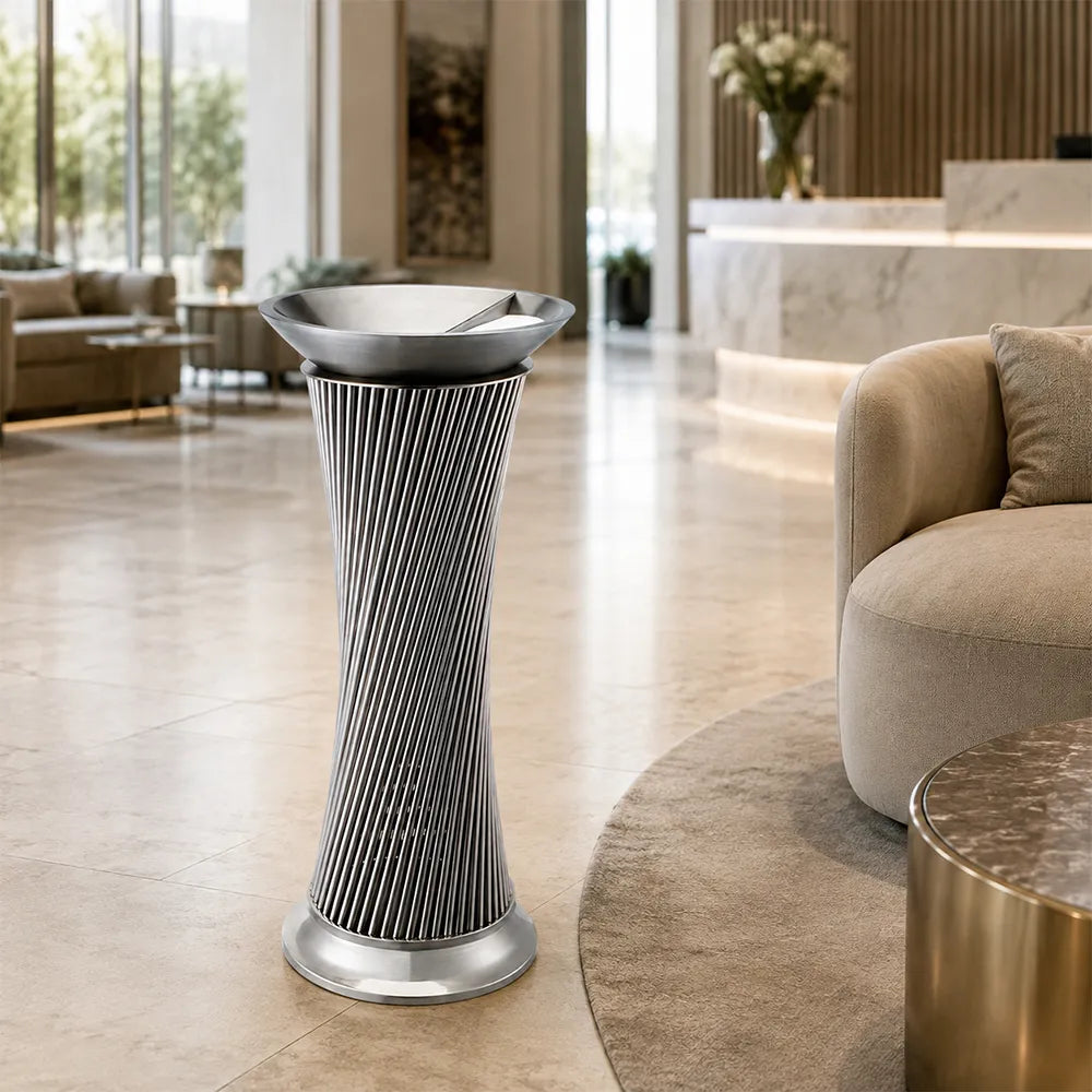 SOLARA Artistic Stainless Steel Waste Bin Mirror Polished Double Bin Removable Ashtray for Hotel Lobby Office & Commercial Spaces - White