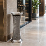 SOLARA Artistic Stainless Steel Waste Bin Mirror Polished Double Bin Removable Ashtray for Hotel Lobby Office & Commercial Spaces - White