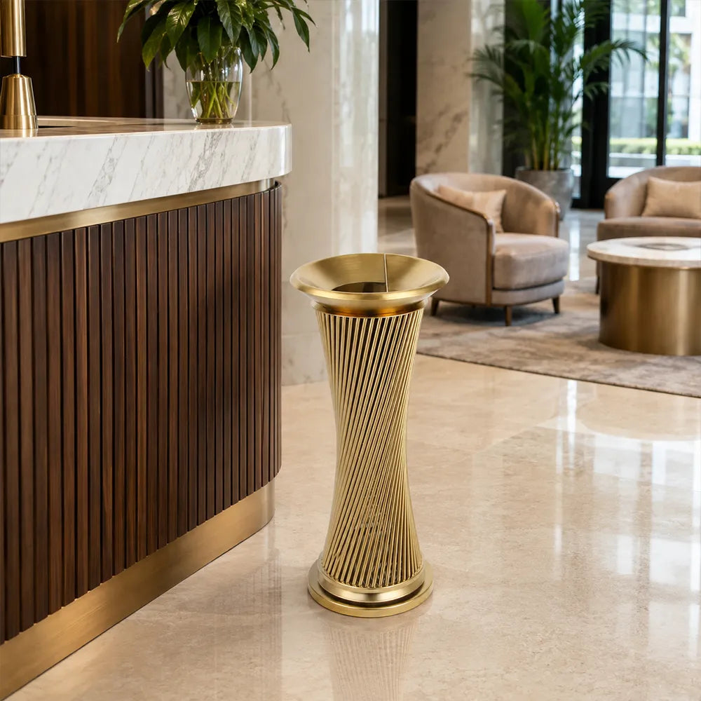 SOLARA Artistic Stainless Steel Waste Bin Mirror Polished Double Bin Removable Ashtray for Hotel Lobby Office & Commercial Spaces - Gold