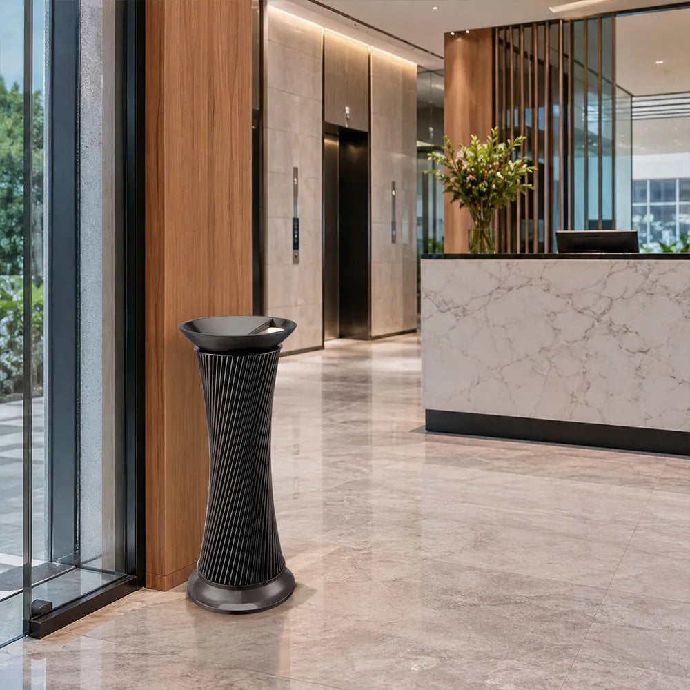 SOLARA Artistic Stainless Steel Waste Bin Mirror Polished Double Bin Removable Ashtray for Hotel Lobby Office & Commercial Spaces - Black