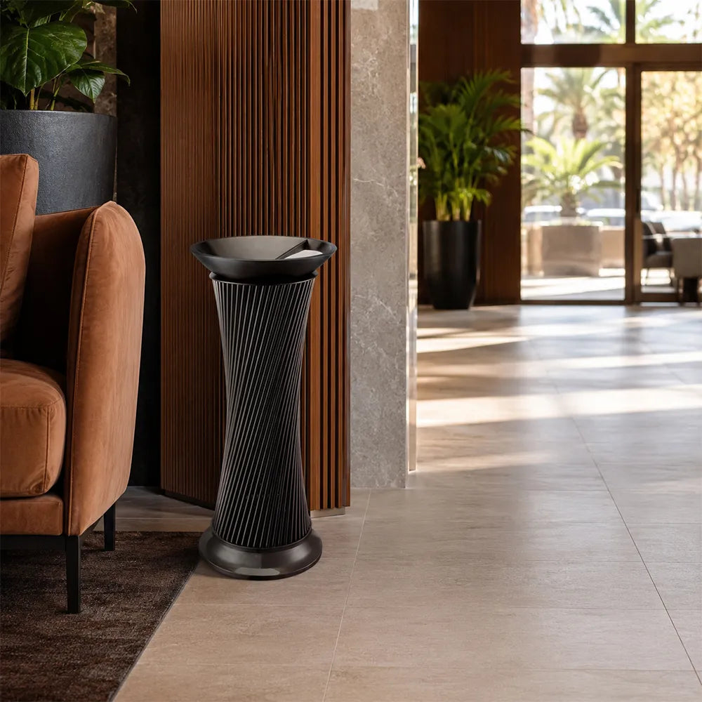 SOLARA Artistic Stainless Steel Waste Bin Mirror Polished Double Bin Removable Ashtray for Hotel Lobby Office & Commercial Spaces - Black