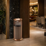 SOLARA Artistic Stainless Steel Waste Bin Slim Waist Design Mirror Polished Double Bin Removable Ashtray for Hotel Office Lobby - Pink