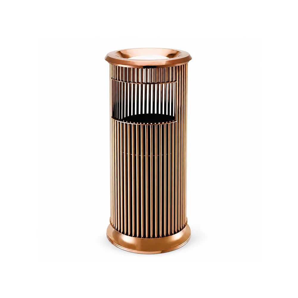 SOLARA Artistic Stainless Steel Waste Bin Slim Waist Design Mirror Polished Double Bin Removable Ashtray for Hotel Office Lobby - Pink