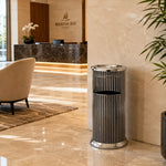 SOLARA Artistic Stainless Steel Waste Bin Slim Waist Design Mirror Polished Double Bin Removable Ashtray for Hotel Office Lobby - White