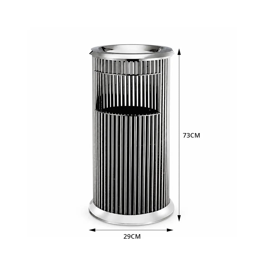 SOLARA Artistic Stainless Steel Waste Bin Slim Waist Design Mirror Polished Double Bin Removable Ashtray for Hotel Office Lobby - White