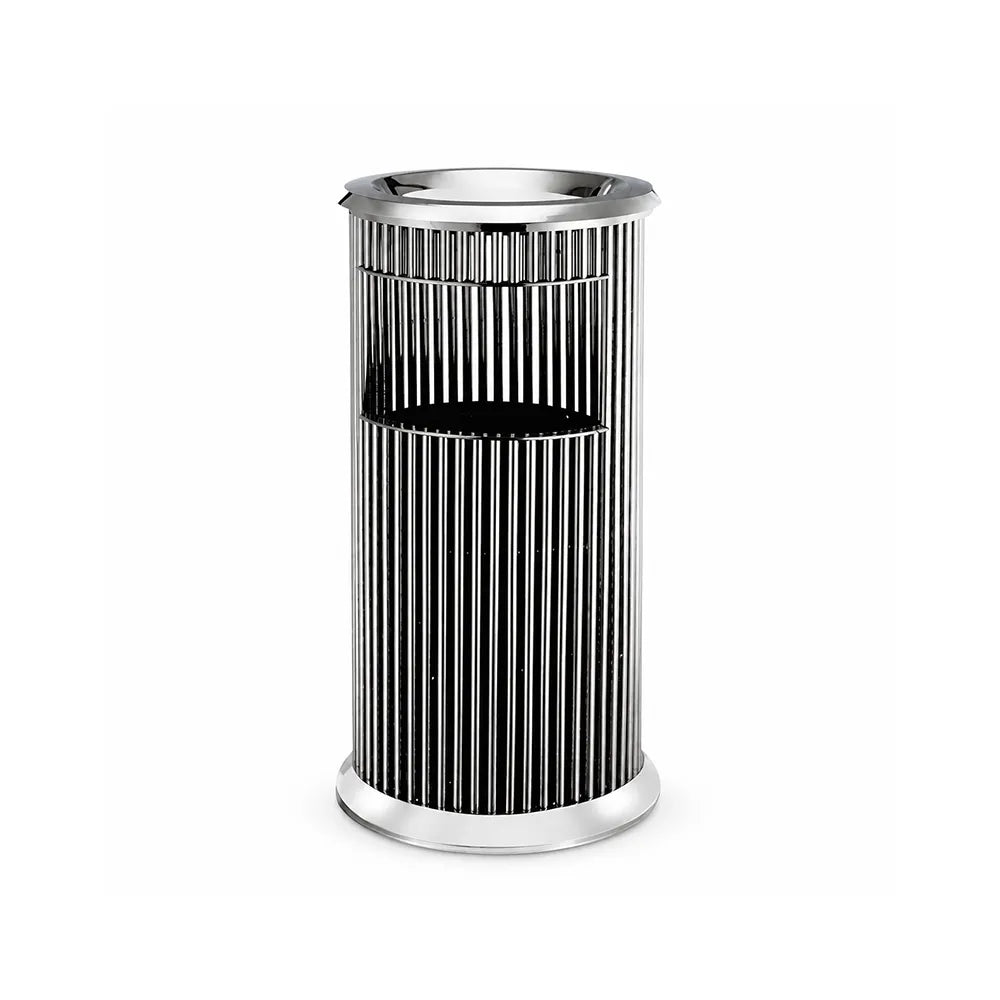 SOLARA Artistic Stainless Steel Waste Bin Slim Waist Design Mirror Polished Double Bin Removable Ashtray for Hotel Office Lobby - White