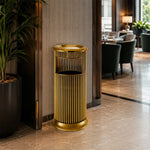 SOLARA Artistic Stainless Steel Waste Bin Slim Waist Design Mirror Polished Double Bin Removable Ashtray for Hotel Office Lobby - Gold