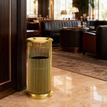 SOLARA Artistic Stainless Steel Waste Bin Slim Waist Design Mirror Polished Double Bin Removable Ashtray for Hotel Office Lobby - Gold