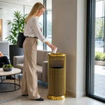 SOLARA Artistic Stainless Steel Waste Bin Slim Waist Design Mirror Polished Double Bin Removable Ashtray for Hotel Office Lobby - Gold