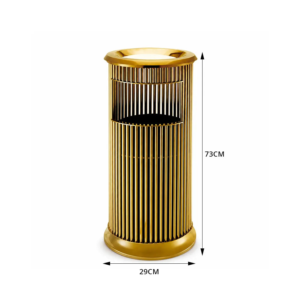 SOLARA Artistic Stainless Steel Waste Bin Slim Waist Design Mirror Polished Double Bin Removable Ashtray for Hotel Office Lobby - Gold