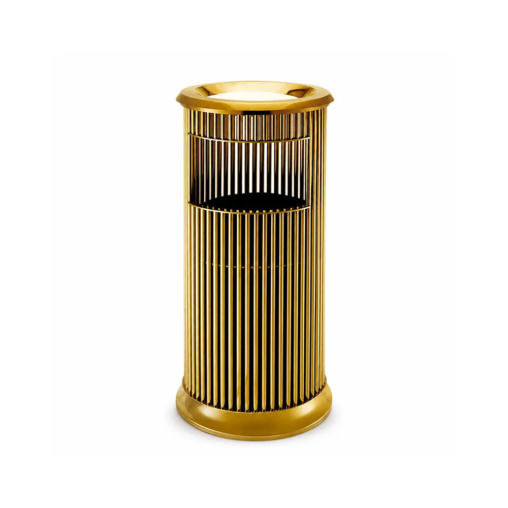 SOLARA Artistic Stainless Steel Waste Bin Slim Waist Design Mirror Polished Double Bin Removable Ashtray for Hotel Office Lobby - Gold