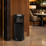 SOLARA Artistic Stainless Steel Waste Bin Slim Waist Design Mirror Polished Double Bin Removable Ashtray for Hotel Office Lobby - Black