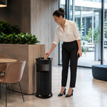 SOLARA Artistic Stainless Steel Waste Bin Slim Waist Design Mirror Polished Double Bin Removable Ashtray for Hotel Office Lobby - Black