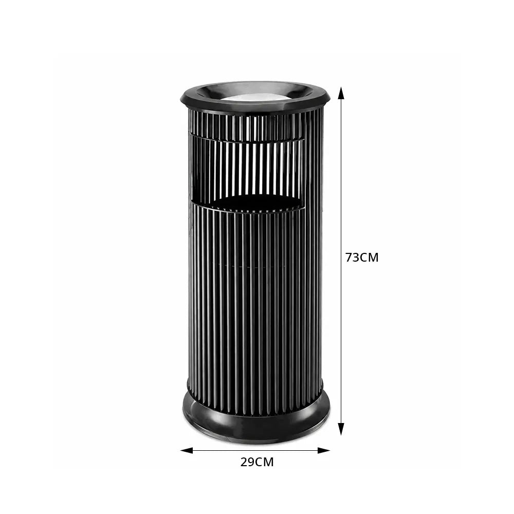 SOLARA Artistic Stainless Steel Waste Bin Slim Waist Design Mirror Polished Double Bin Removable Ashtray for Hotel Office Lobby - Black