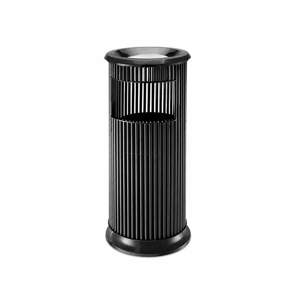 SOLARA Artistic Stainless Steel Waste Bin Slim Waist Design Mirror Polished Double Bin Removable Ashtray for Hotel Office Lobby - Black