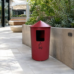 SOLARA Modern Outdoor Round Waste Bin Metal Inner Liner Large Capacity Freestanding Design for Hotel Lobby Public Area - Red