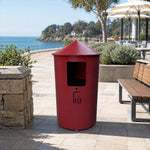 SOLARA Modern Outdoor Round Waste Bin Metal Inner Liner Large Capacity Freestanding Design for Hotel Lobby Public Area - Red