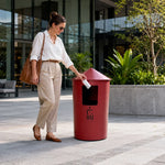 SOLARA Modern Outdoor Round Waste Bin Metal Inner Liner Large Capacity Freestanding Design for Hotel Lobby Public Area - Red