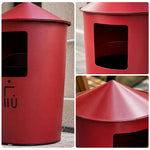 SOLARA Modern Outdoor Round Waste Bin Metal Inner Liner Large Capacity Freestanding Design for Hotel Lobby Public Area - Red