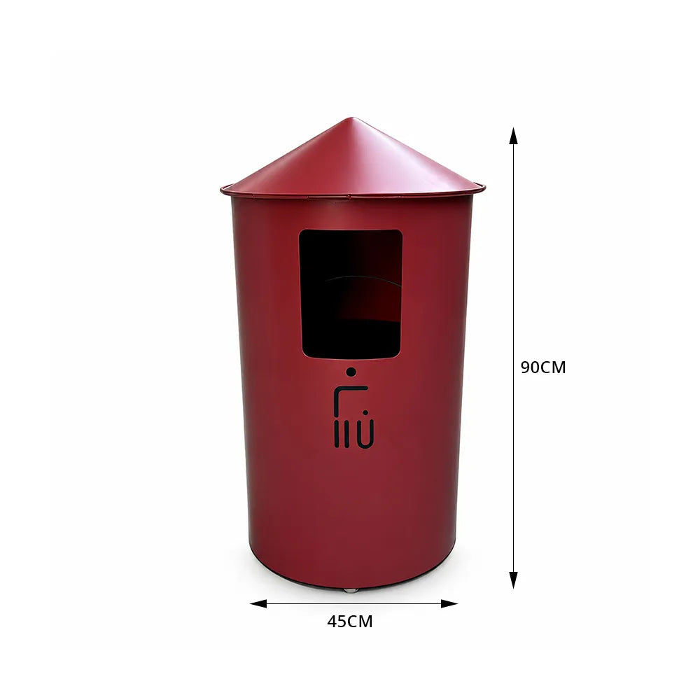 SOLARA Modern Outdoor Round Waste Bin Metal Inner Liner Large Capacity Freestanding Design for Hotel Lobby Public Area - Red