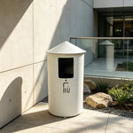 SOLARA Modern Outdoor Round Waste Bin Metal Inner Liner Large Capacity Freestanding Design for Hotel Lobby Public Area - White