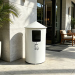 SOLARA Modern Outdoor Round Waste Bin Metal Inner Liner Large Capacity Freestanding Design for Hotel Lobby Public Area - White