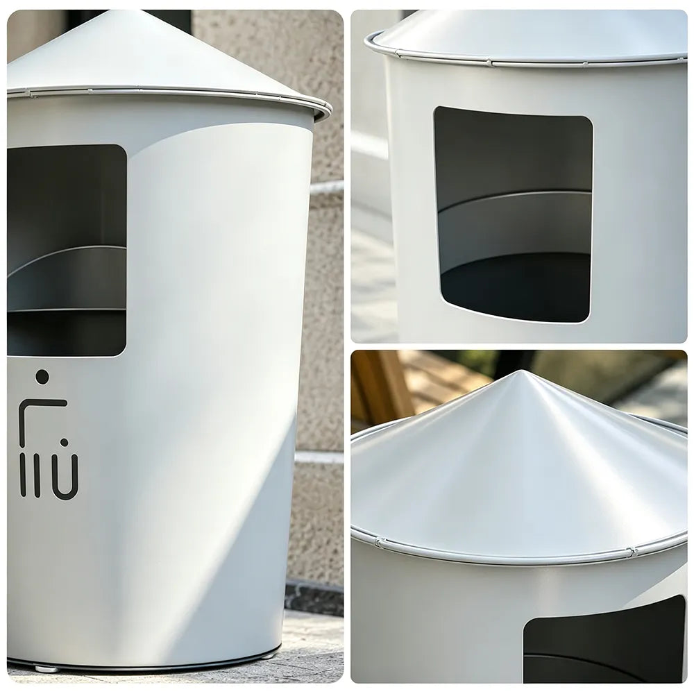SOLARA Modern Outdoor Round Waste Bin Metal Inner Liner Large Capacity Freestanding Design for Hotel Lobby Public Area - White