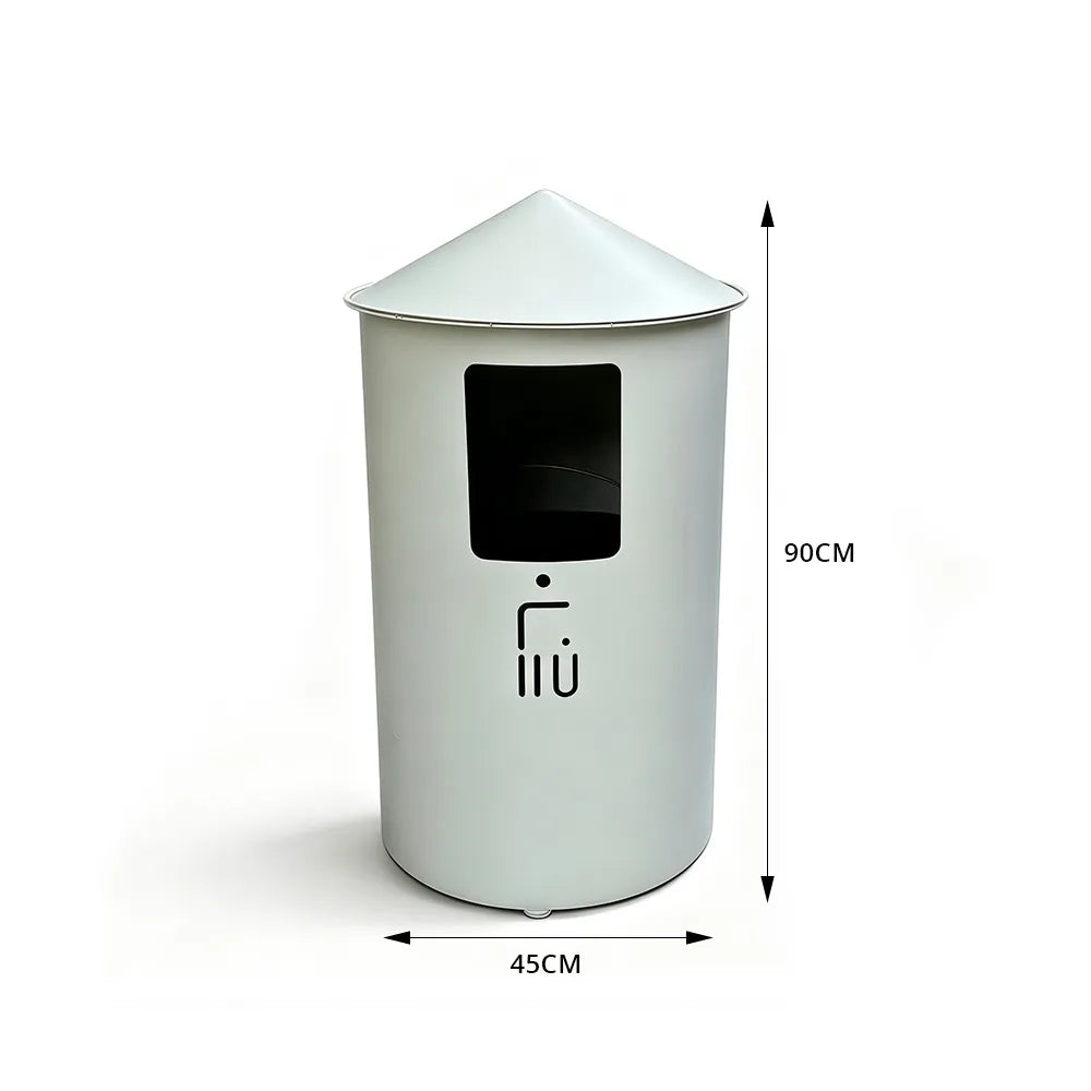 SOLARA Modern Outdoor Round Waste Bin Metal Inner Liner Large Capacity Freestanding Design for Hotel Lobby Public Area - White