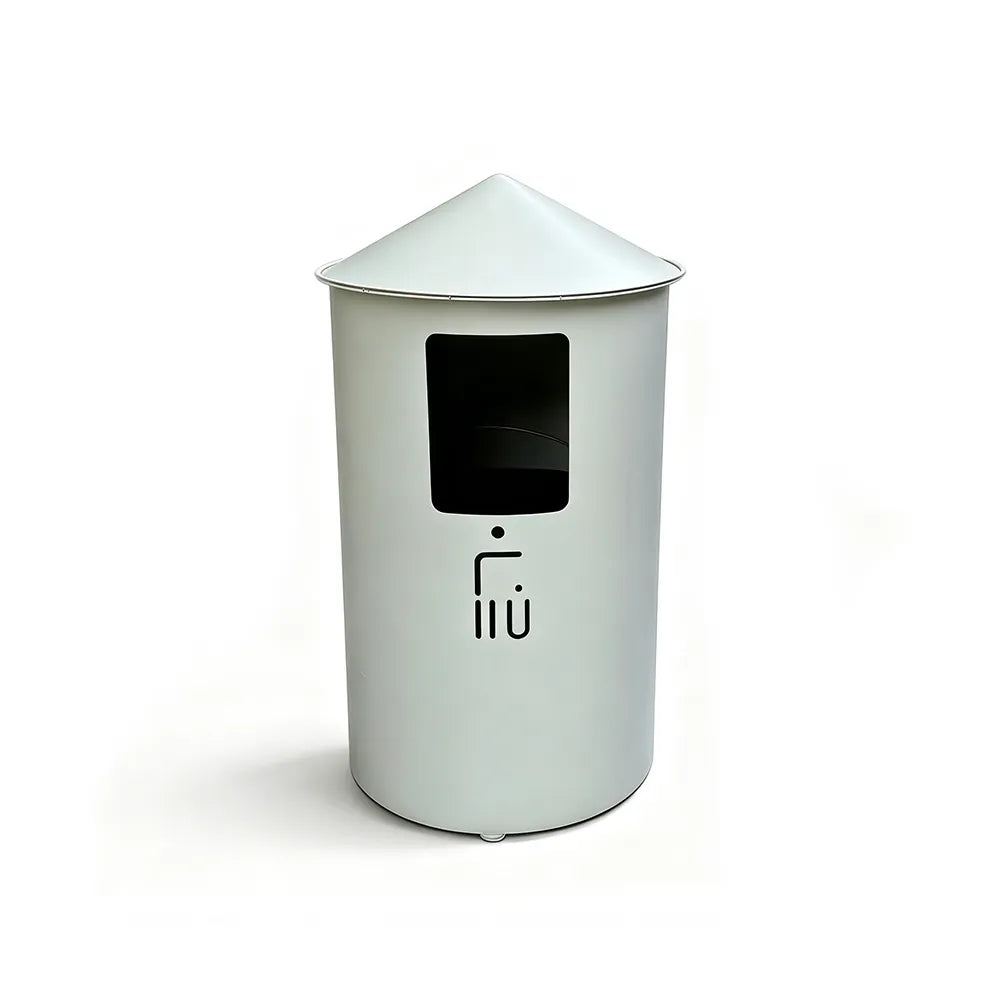SOLARA Modern Outdoor Round Waste Bin Metal Inner Liner Large Capacity Freestanding Design for Hotel Lobby Public Area - White